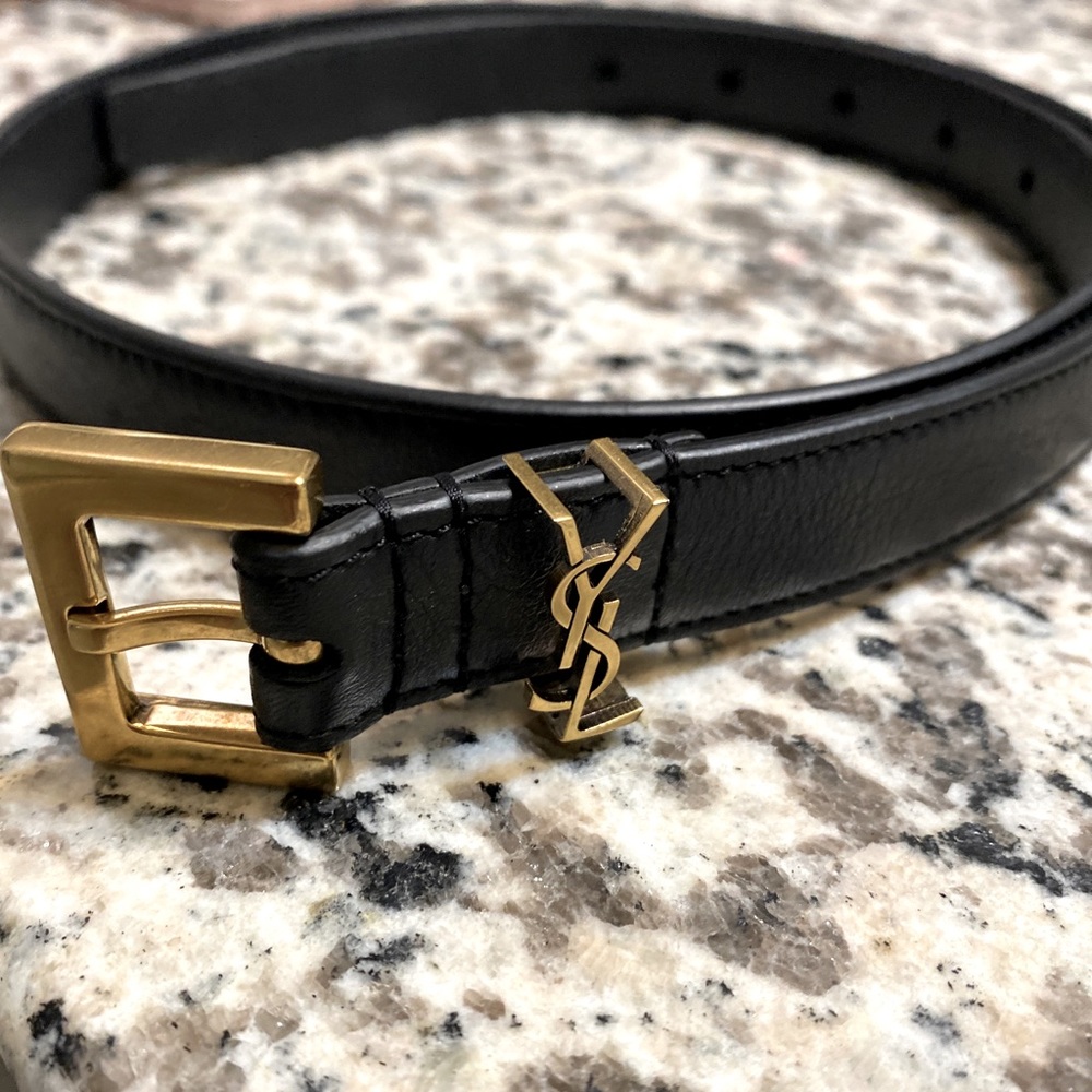 YSL Saint Laurent skinny belt black leather size 75 small